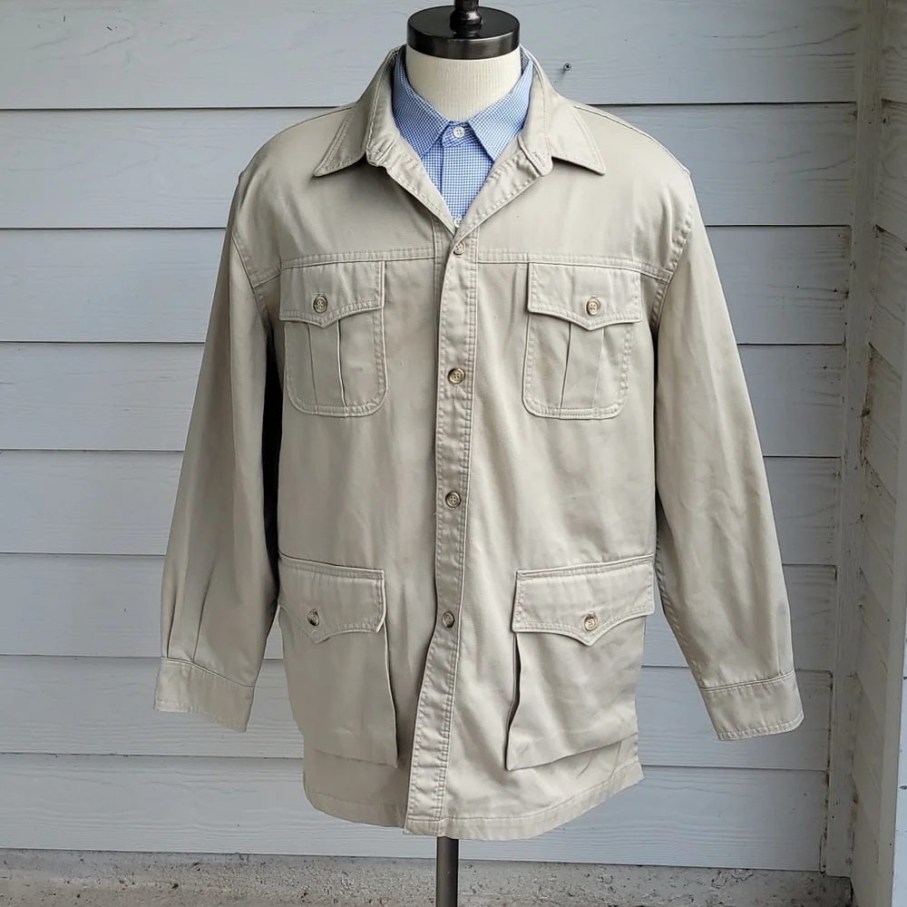 LL BEAN Cotton Blend Mens Sz XL Full‎ Button Up Hunting Shirt Light Jacket VTG